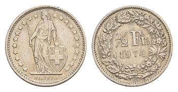 Швейцария 1/2 франка 1974 KM 23a медно-никель 4647-1019