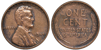 США 1 цент 1944 Линкольн KM А132 медь цинк 4609-1023
