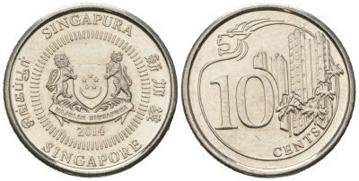 Сингапур 10 центов 2014 KM 346 сталь плакированная никелем aUNC 4618-823