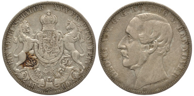 Брауншвейг-Каленберг-Ганновер 1 талер 1860 В, Георг V (1851-1866) КМ 230, AKS 144, Dav. 682, Kahnt 239, Thun 174 серебро 1066-5-13
