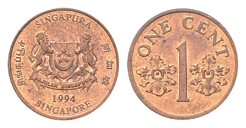 Сингапур 1 цент 1994 KM 98 цинк плакированный медью UNC 4705-523