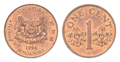 Сингапур 1 цент 1994 KM 98 цинк плакированный медью UNC 4705-523