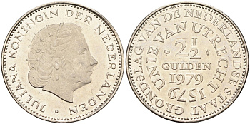 Нидерланды 2 1/2 гульдена 1979 400 лет Утрехтскому союзу, Юлиана (1949-1980) KM 197 никель 4587-1215