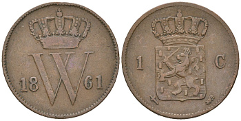 Нидерланды 1 цент 1861 Виллем III (1849-1890) KM 100 медь 4181-1219