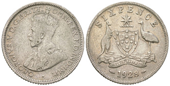 Австралия 6 пенсов 1928 Георг V (1910-1936) KM 25 серебро 4609-1153