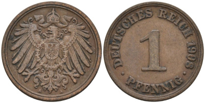Германия 1 пфенниг 1908 A KM 10, J. 10 медь 4567-1261
