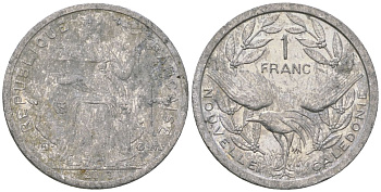 Французская Новая Каледония 1 франк 2013 птица кагу, (IEOM) KM 10, Schoen 10 алюминий 31-623