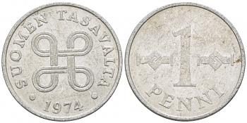 ФИНЛЯНДИЯ 1 ПЕННИ 1974 KM 44a алюминий 3457-1222