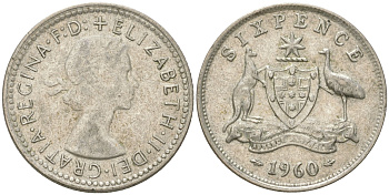 Австралия 6 пенсов 1960 Елизавета II (1952-2022) KM 58 серебро 4623-258