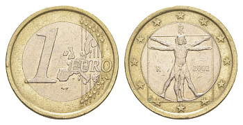 Италия 1 евро 2002 Витрувианский человек KM 216 биметалл 4629-424