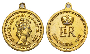 Великобритания коронационный жетон Елизаветы II 1953 диаметр 22 мм, вес 1,2 гр латунь 4627-625