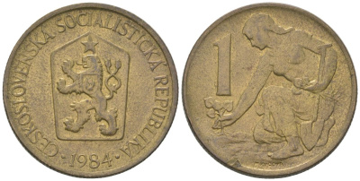 Чехословакия 1 крона 1984 женщина сажает липовое дерево KM 50 алюминиевая бронза 4115-1038