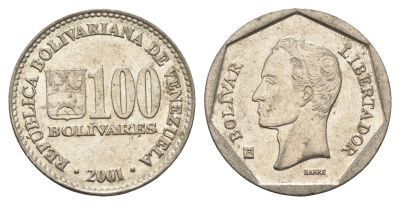 Венесуэла 100 боливаров 2001 Симон Боливар Y 83 сталь плакированная никелем 4662-1013