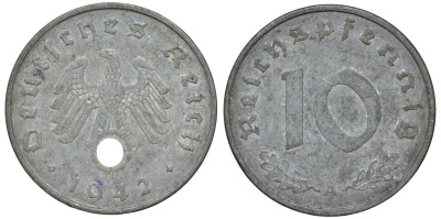 Германия 10 рейхспфеннигов 1942 A KM 101, J. 371 цинк 4132-621