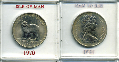 Остров Мэн 1 крона 1970 кошка Мэна, в оригинальной пластиковой коробке KM 18 медно-никель UNC 6-6-1-70