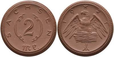 Саксония 2 марки 1921 J. N 56 фарфор 1094-2-35