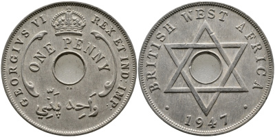 Британская Западная Африка 1 пенни 1947 Георг VI (1937-1952) KM 19 медно-никель 1523-624