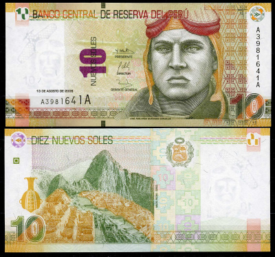 Перу 10 новых солей 2009 Хосе Киньонес Гонсалес (авиатор), Мачу-Пикчу Pick 182 бумага UNC (пресс) 447-72-4-2