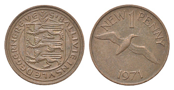 Гернси 1 новый пенни 1971 Елизавета II (1952-2022), северная олуша в полете KM 21 бронза 4702-745