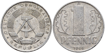 ГДР 1 пфенниг 1968 A KM 8.1 алюминий 4189-515