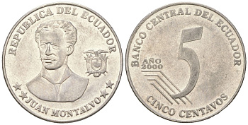Эквадор 5 сентаво 2000 KM 105 нержавеющая сталь 4401-416