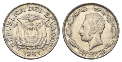 Эквадор 1 сукре 1981 Антонио Хосе Сукре KM 78b сталь плакированная никелем 4663-354