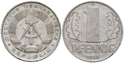 ГДР 1 пфенниг 1968 A KM 8.1 алюминий 4189-515