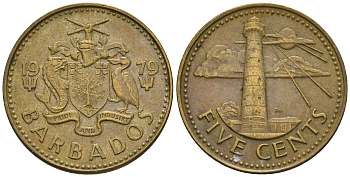 Барбадос 5 центов 1979 маяк Саут-Пойнт KM 11 латунь 87-227