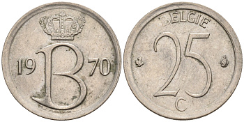 Бельгия 25 сантимов 1970 Belgie, Бодуэн I (1951-1993) KM 154.1 медно-никель 4564-141