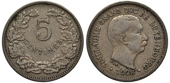 Люксембург 5 сантимов 1908 Вильгельм IV (1905-1912) KM 26 медно-никель 4549-919