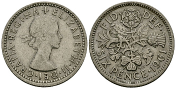 Великобритания 6 пенсов 1961 Елизавета II (1952-2022) KM 903, Spink 4149 медно-никель 4173-1252