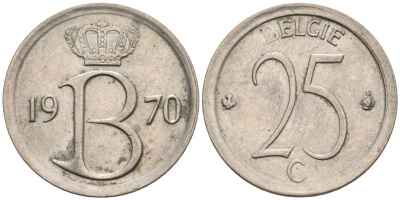 Бельгия 25 сантимов 1970 Belgie, Бодуэн I (1951-1993) KM 154.1 медно-никель 4564-141