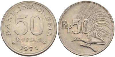 Индонезия 50 рупий 1971 райская птица KM 35 медно-никель 92-914