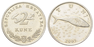 Хорватия 2 куна 2003 тунец, легенда на хорватском KM 10 медь цинк никель 4624-453