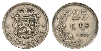 Люксембург 25 сантимов 1927 Шарлотта (1918-1964) KM 37 медно-никель 4119-1132