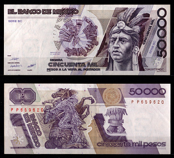 Мексика 50000 песо 1987 Pick 93 a8-1987 бумага 7198-21-1-2