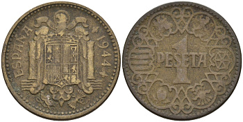 Испания 1 песета 1944 национальное правительство (1939 - 1947) KM 767 алюминиевая бронза 4155-311