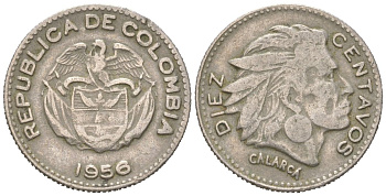 Колумбия 10 сентаво 1956 KM 212 медно-никель 4611-456