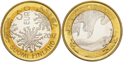 Финляндия 5 евро 2012 серия северная природа, зима KM 186 биметалл UNC M30-12