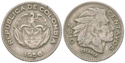 Колумбия 10 сентаво 1956 KM 212 медно-никель 4611-456