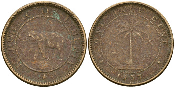 Либерия 1/2 цента 1937 KM 10 латунь 4174-355