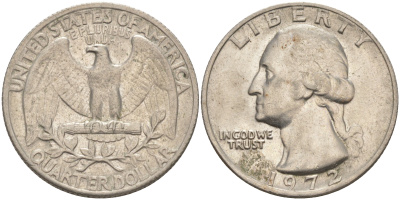 США 25 центов (квотер) 1972 Вашингтон KM 164a медь плакированная медно-никелем 4114-811