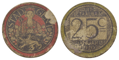 Бельгия, Гент 25 сантимов 1920 LA BLU-GT5.2 картон 413-6745