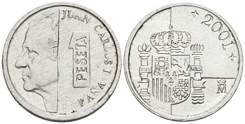 Испания 1 песета 2001 Хуан Карлос I KM 832 алюминий 4567-742