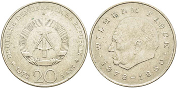 ГДР 20 марок 1972 А, Вильгельм Пик (1876-1960) KM 42 медно-никель 4521-436