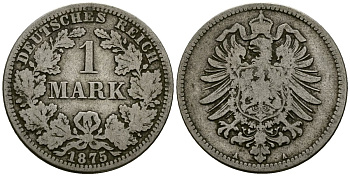 Германия 1 марка 1875 A KM 7 серебро 4172-345