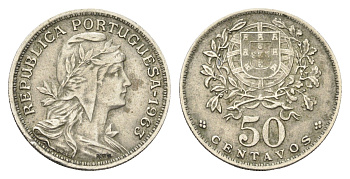 Португалия 50 сентаво 1963 голова Свободы вправо, редкий год KM 577 никель латунь 4659-644