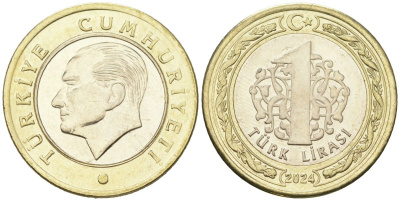Турция 1 лира 2024 KM?1575 биметалл UNC 68-1151