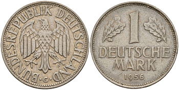 ФРГ 1 марка 1956 G KM 110, J. 385 медно-никель 4159-1033