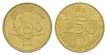 Ливан 250 ливров 2012 KM 36a медь алюминий никель UNC 4514-632